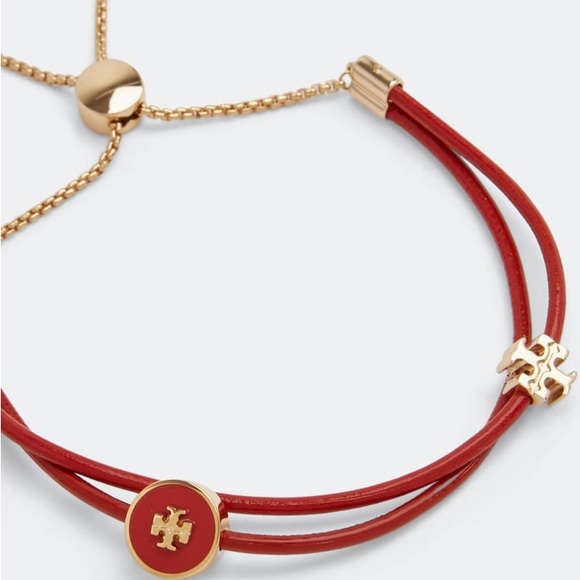 TORY BURCH • Red Enamel Wrap Logo Slider Bracelet - Picture 3 of 7